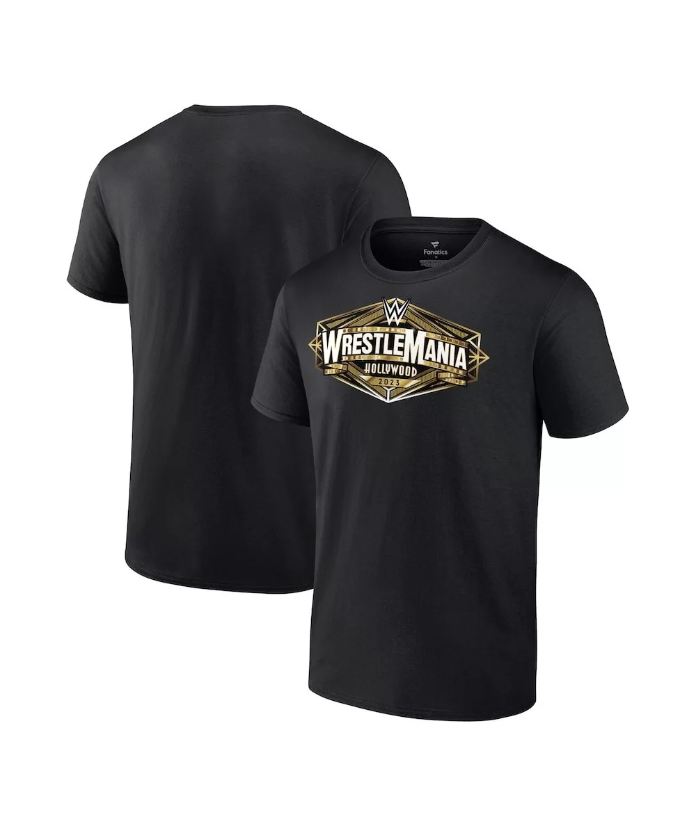Men's Black WrestleMania Hollywood Logo T-Shirt $8.64 T-Shirts