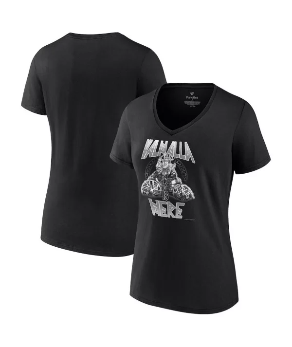 Women's Fanatics Branded Black The Viking Raiders Valhalla Is Here V-Neck T-Shirt $11.04 T-Shirts