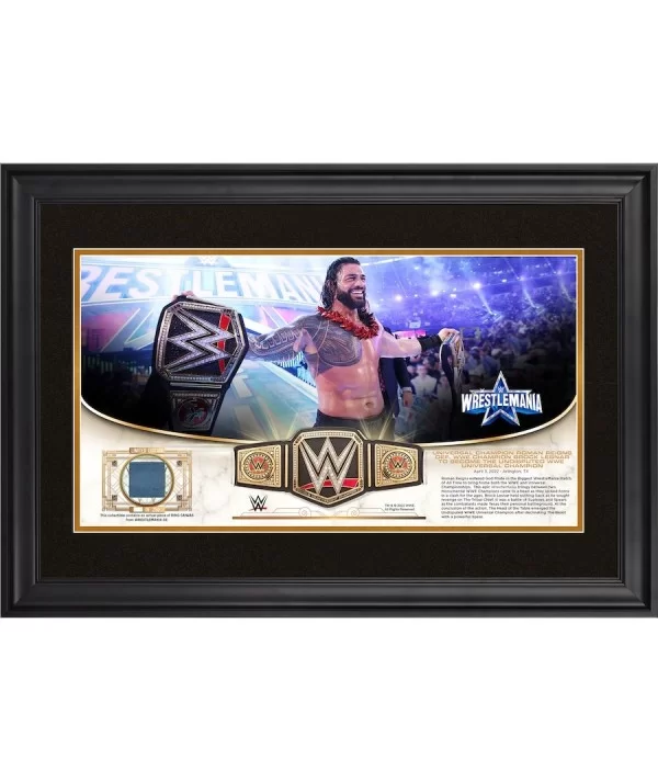 Roman Reigns WWE Golden Moments Framed 10" x 18" WrestleMania 38 Collage with a Piece of Match-Used Canvas - Limited Edition ...
