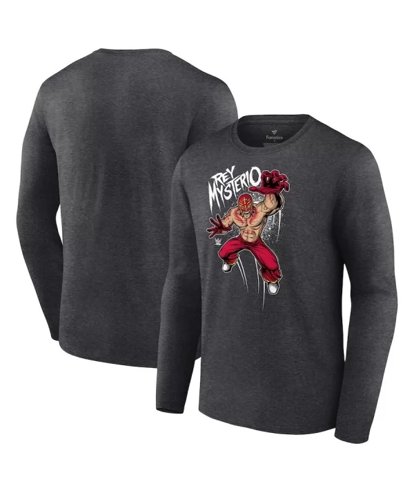 Men's Fanatics Branded Charcoal Rey Mysterio Leap Long Sleeve T-Shirt $9.80 T-Shirts