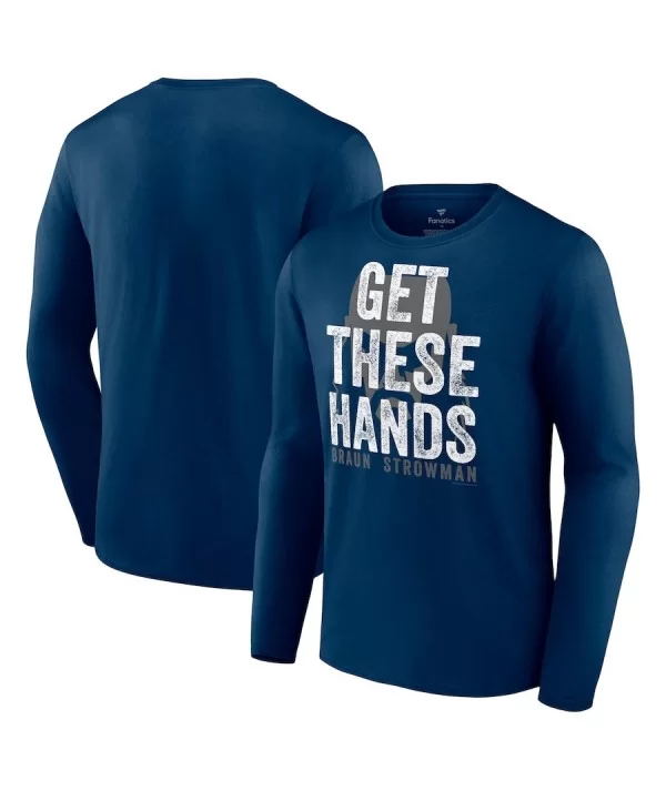 Men's Fanatics Branded Navy Braun Strowman Get These Hands Long Sleeve T-Shirt $10.36 T-Shirts