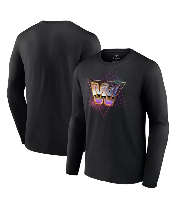 Men's Fanatics Branded Black WWE Retro Logo Long Sleeve T-Shirt $8.68 T-Shirts