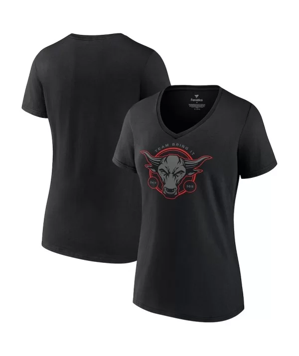 Women's Fanatics Branded Black The Rock Team Bring It Bull V-Neck T-Shirt $10.56 T-Shirts