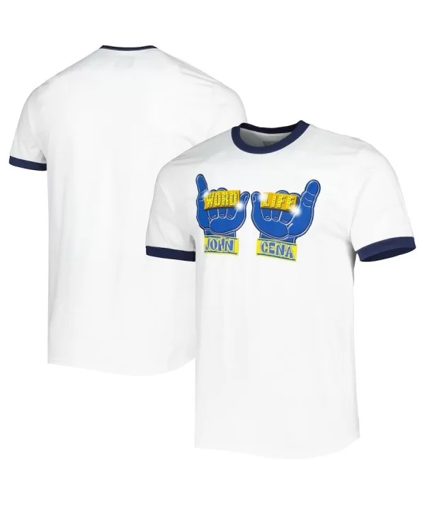 Men's White John Cena Word Life Ringer T-Shirt $8.16 T-Shirts