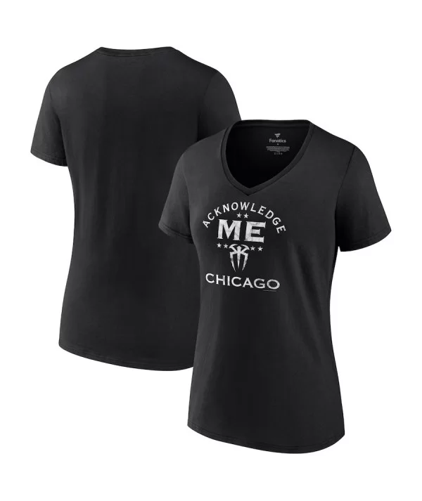 Women's Fanatics Branded Black Roman Reigns Acknowledge Me Chicago V-Neck T-Shirt $7.68 T-Shirts