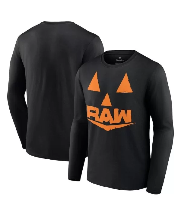 Men's Fanatics Branded Black RAW Halloween Jack-O-Lantern Long Sleeve T-Shirt $9.80 T-Shirts