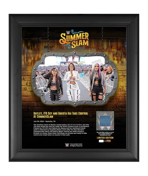 Bayley Iyo Sky & Dakota Kai 15" x 17" 2022 SummerSlam Collage with a Piece of Match-Used Canvas - Limited Edition of 250 $26....