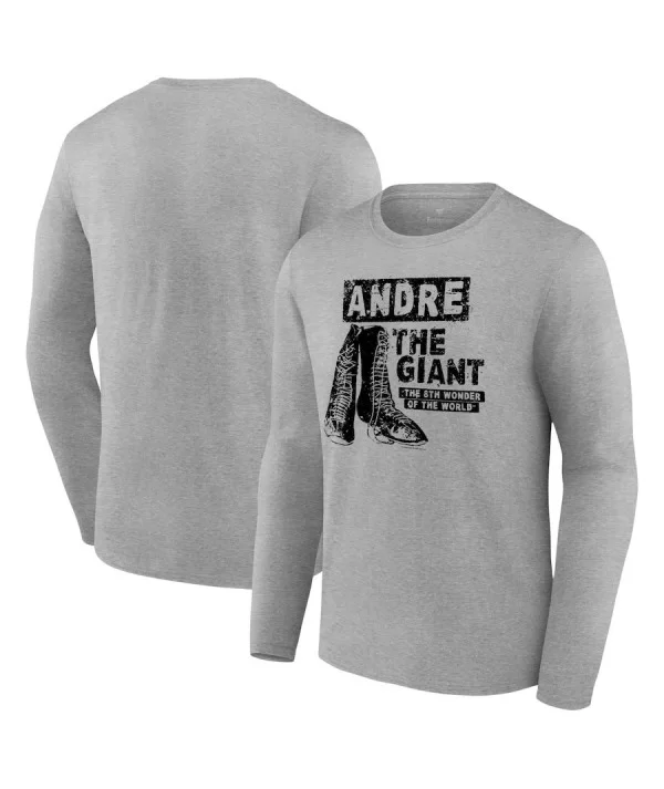Men's Fanatics Branded Gray Andre the Giant Eighth Wonder Of The World Long Sleeve T-Shirt $12.40 T-Shirts
