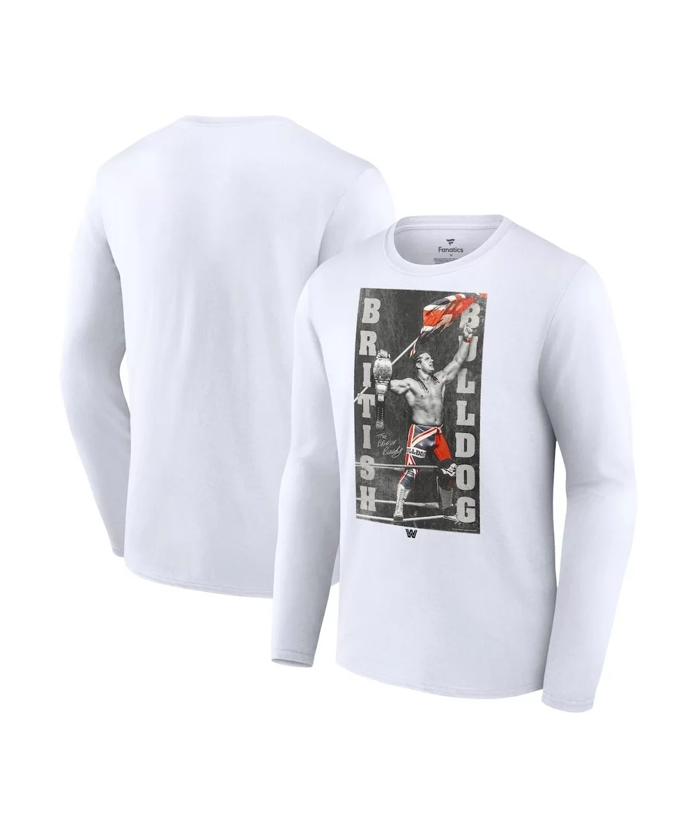 Men's Fanatics Branded White British Bulldog Old School Photo Long Sleeve T-Shirt $13.16 T-Shirts