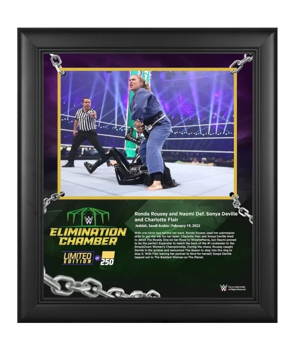 Ronda Rousey WWE Framed 15" x 17" 2022 Elimination Chamber Collage with a Piece of Match-Used Canvas - Limited Edition of 250...